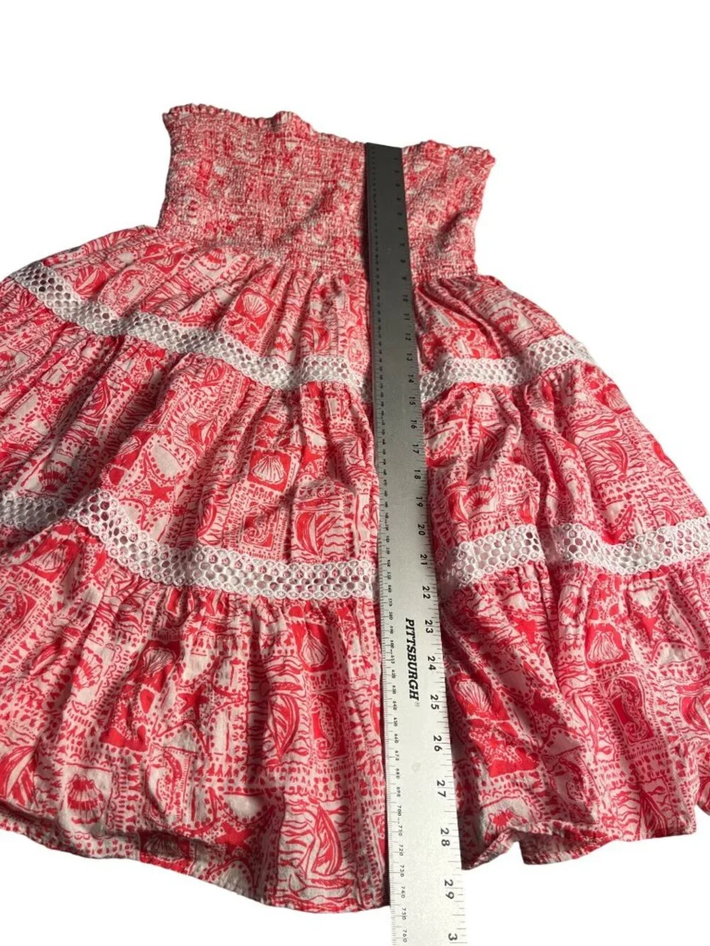 Lilly Pulitzer Mizner red (pink) L Strapless Smocked Tiered Mini Kelvina Dress - Picture 14 of 14